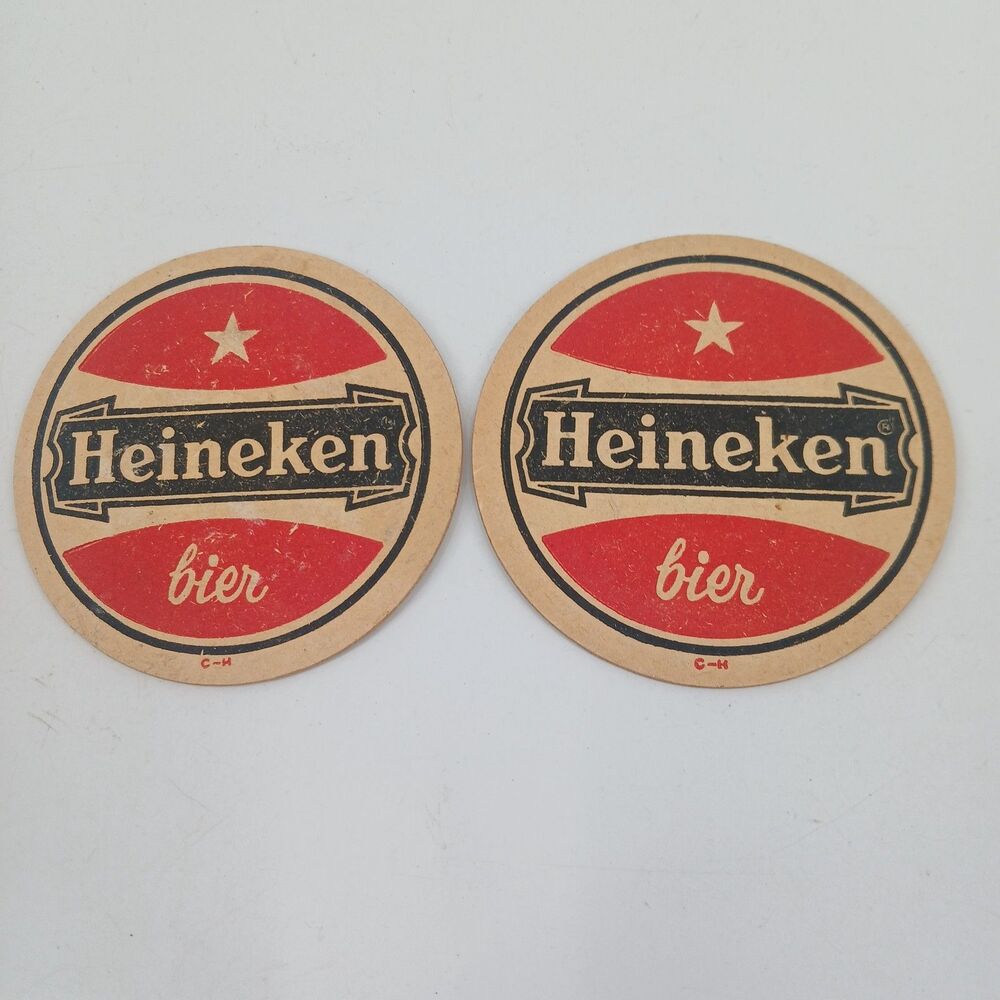 Vintage Heineken Beer Oval Coasters Set of 2 Dutch Lager Barware Collectible